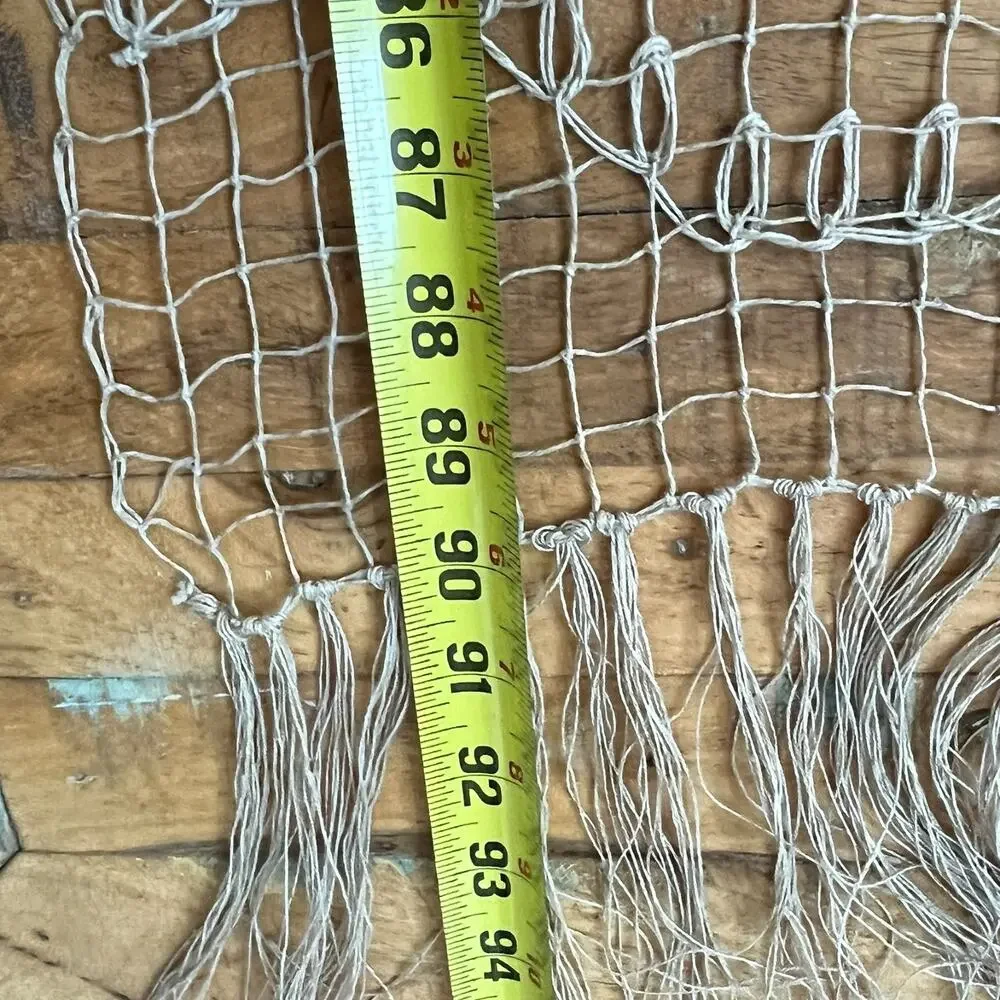 Vintage Crochet Net Fringe Multi Use Curtain Floral Wavy Beige 112